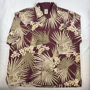 Jamaica‎ Jaxx Shirt Men 2XL XXL Red Beige Floral Leaf Hawaiian 100% Silk Button